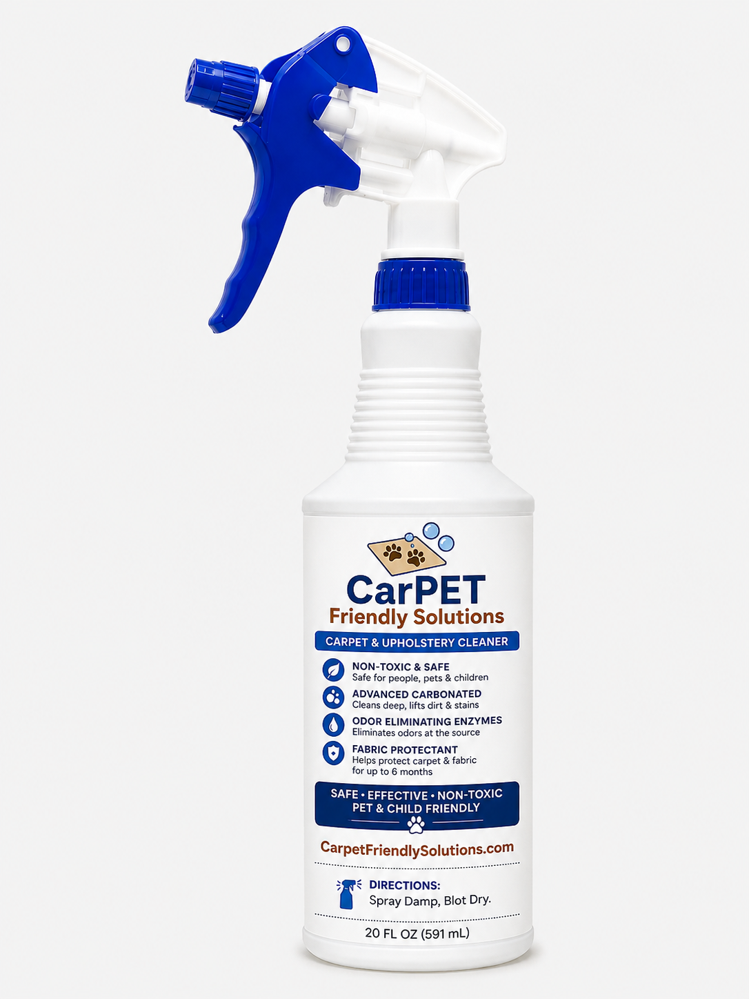 20 ounce CarPET Friendly Solutions carpet and upholstery cleaner bottle