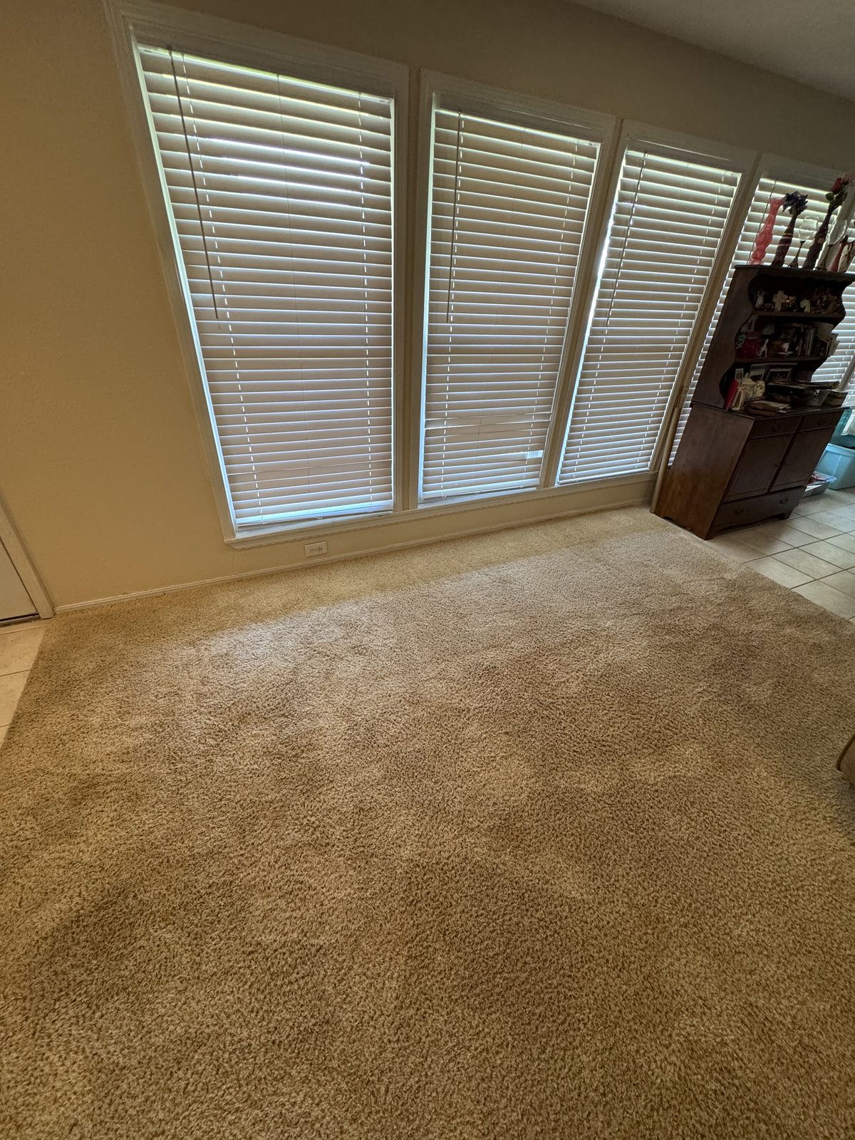 After carpet cleaning near large windows