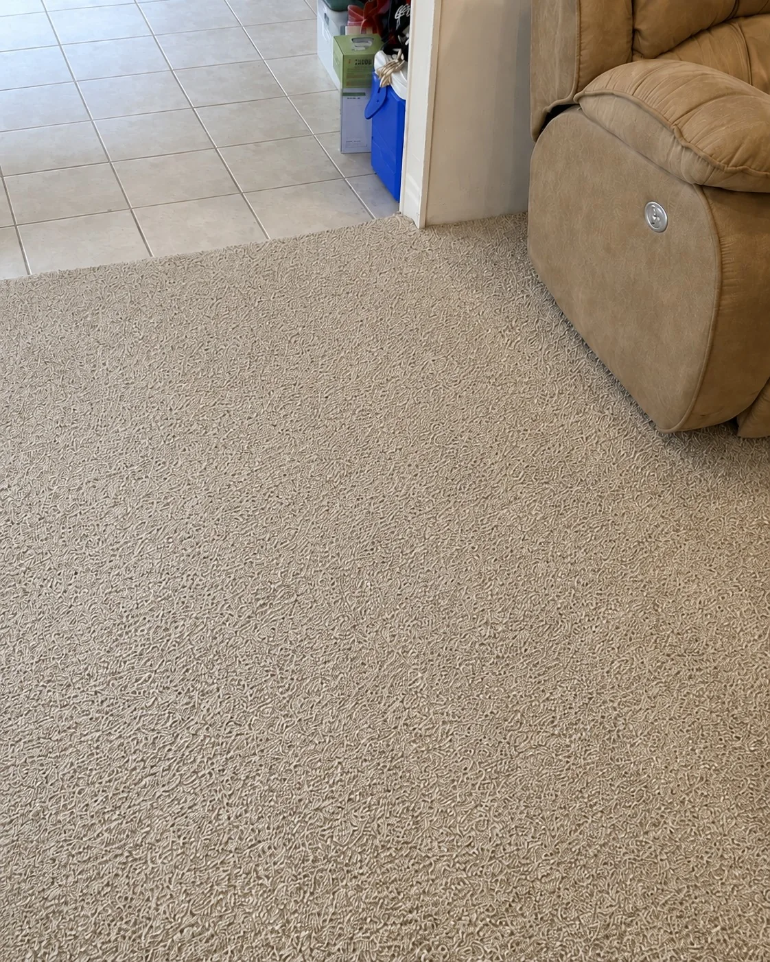 Carpet after severe spot and traffic-area cleaning
