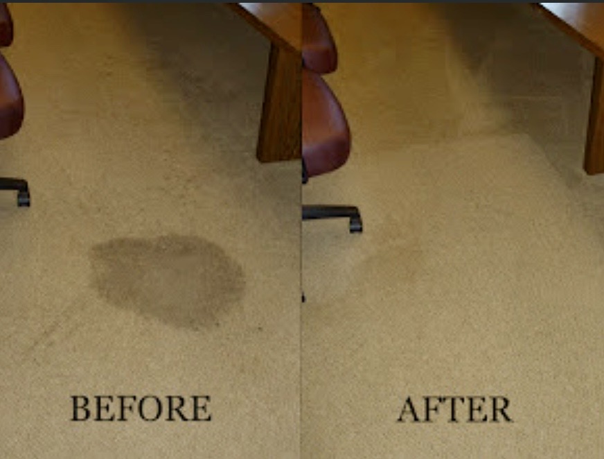 Before and after carpet spot cleaning result