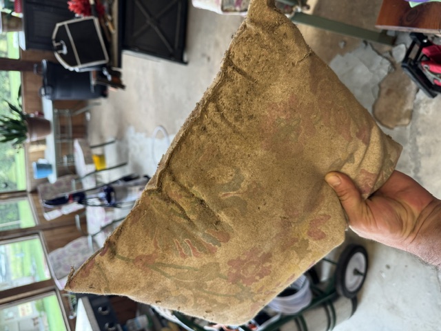 Before upholstery cleaning on patterned pillow